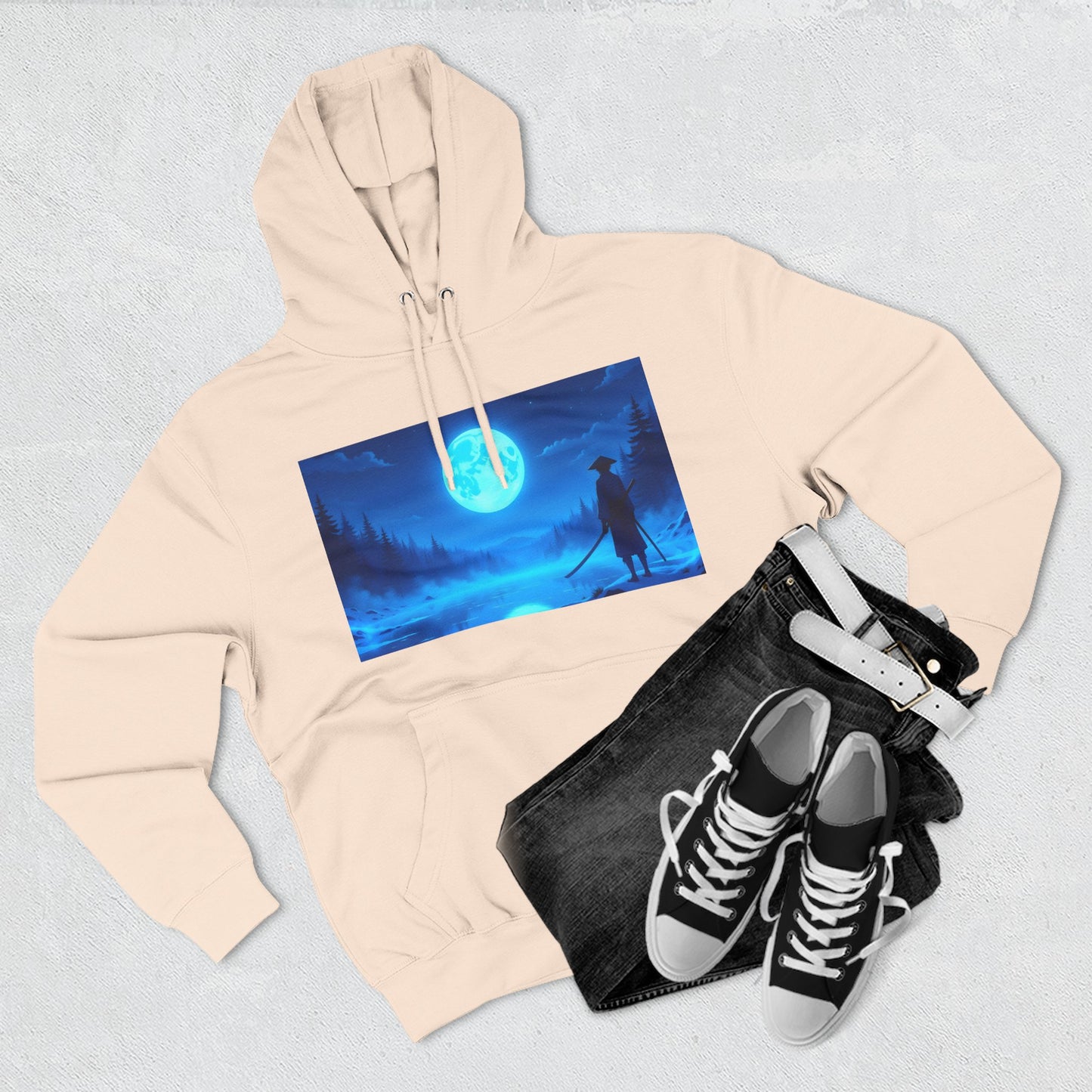 PeakChaosHQ - Moonlit Samurai Silhouette Fleece Hoodie