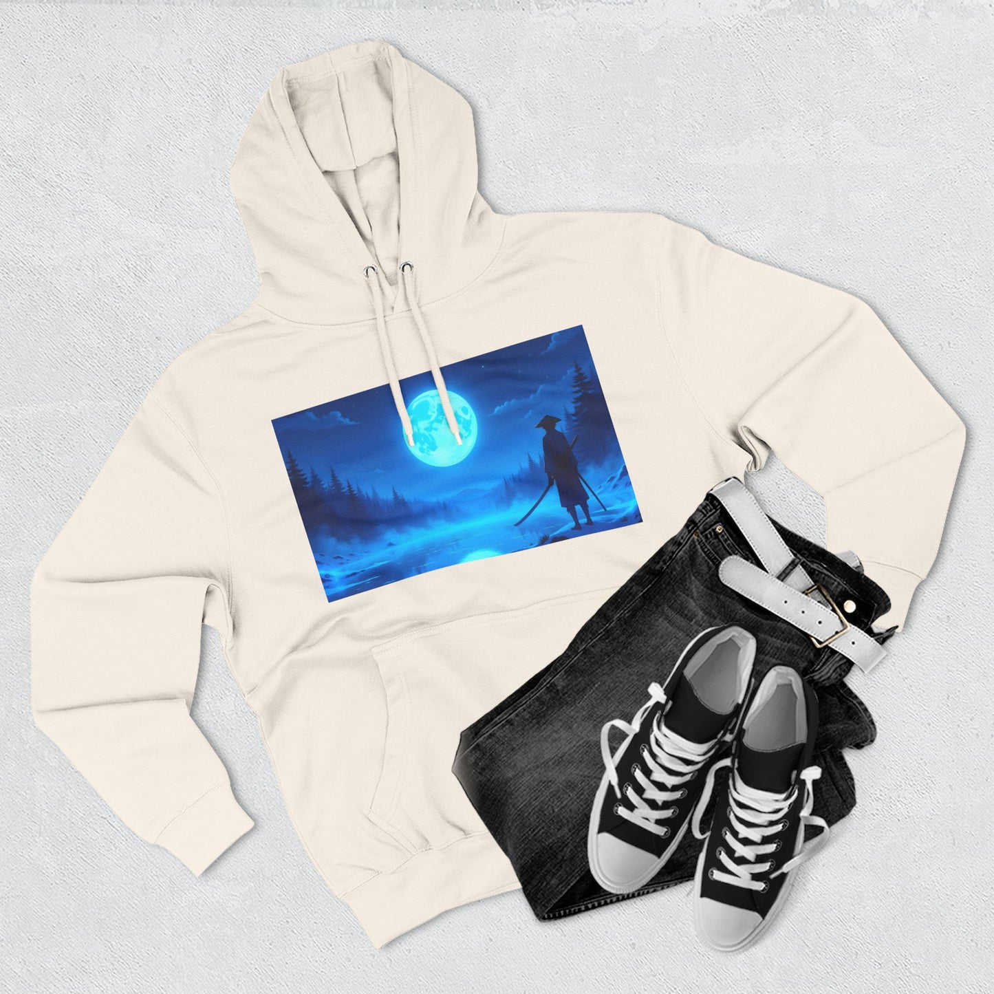 PeakChaosHQ - Moonlit Samurai Silhouette Fleece Hoodie