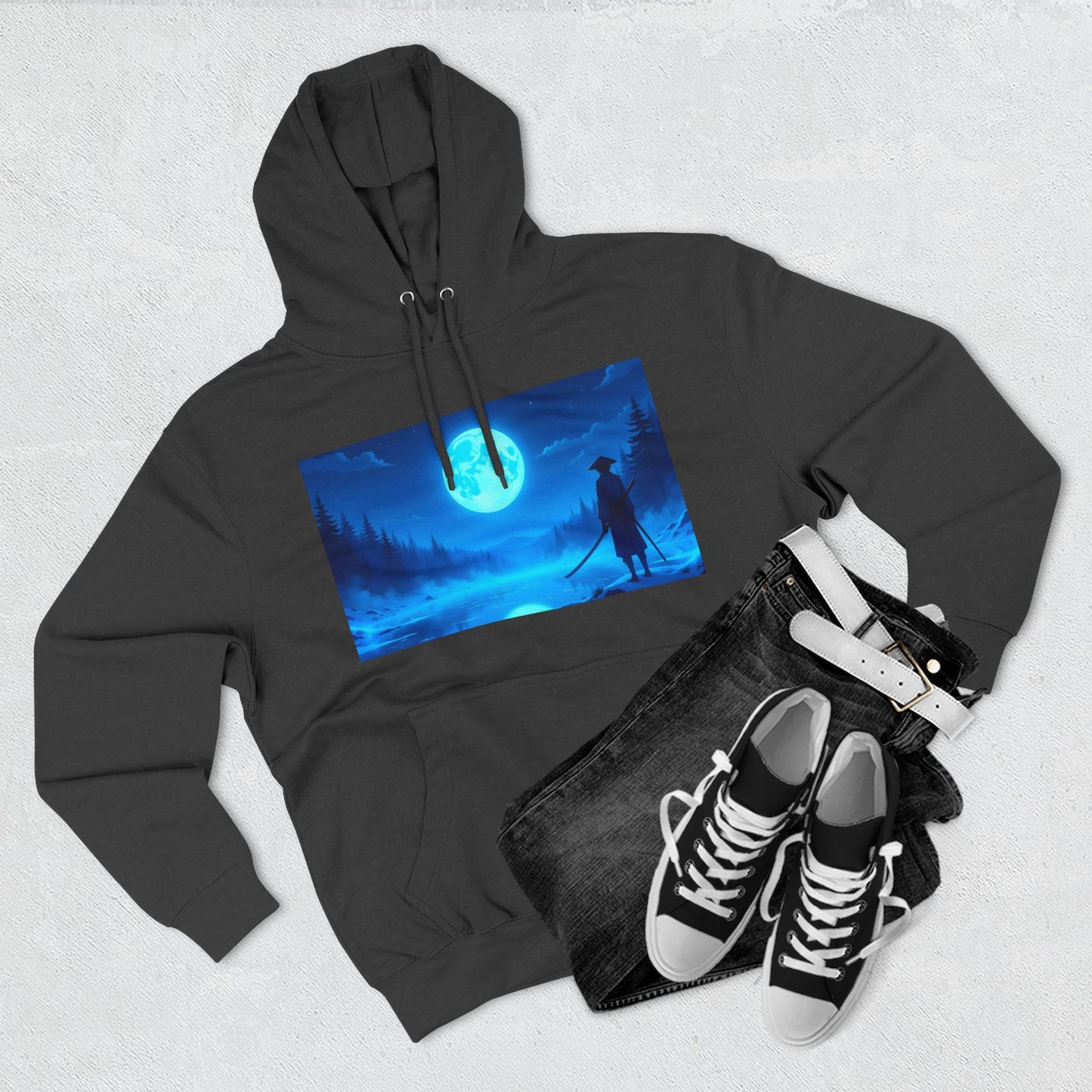 PeakChaosHQ - Moonlit Samurai Silhouette Fleece Hoodie