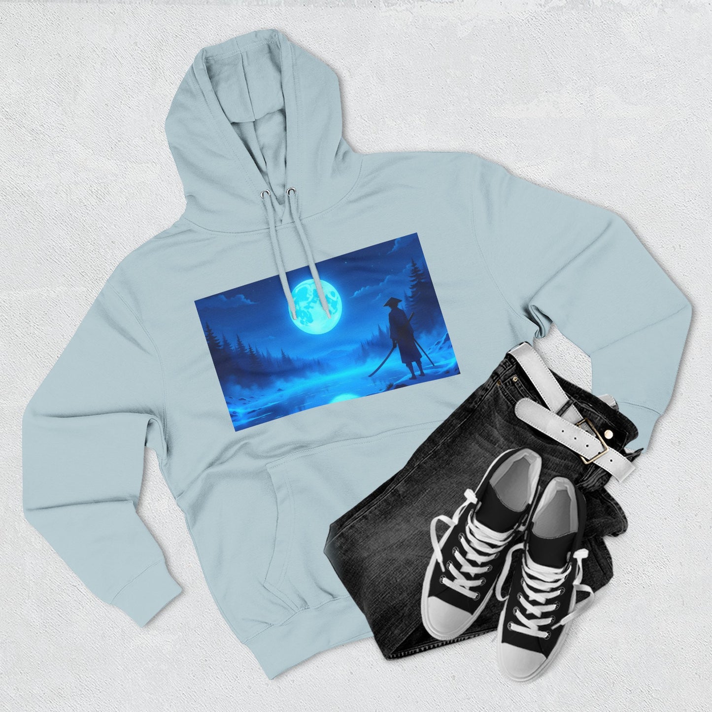 PeakChaosHQ - Moonlit Samurai Silhouette Fleece Hoodie