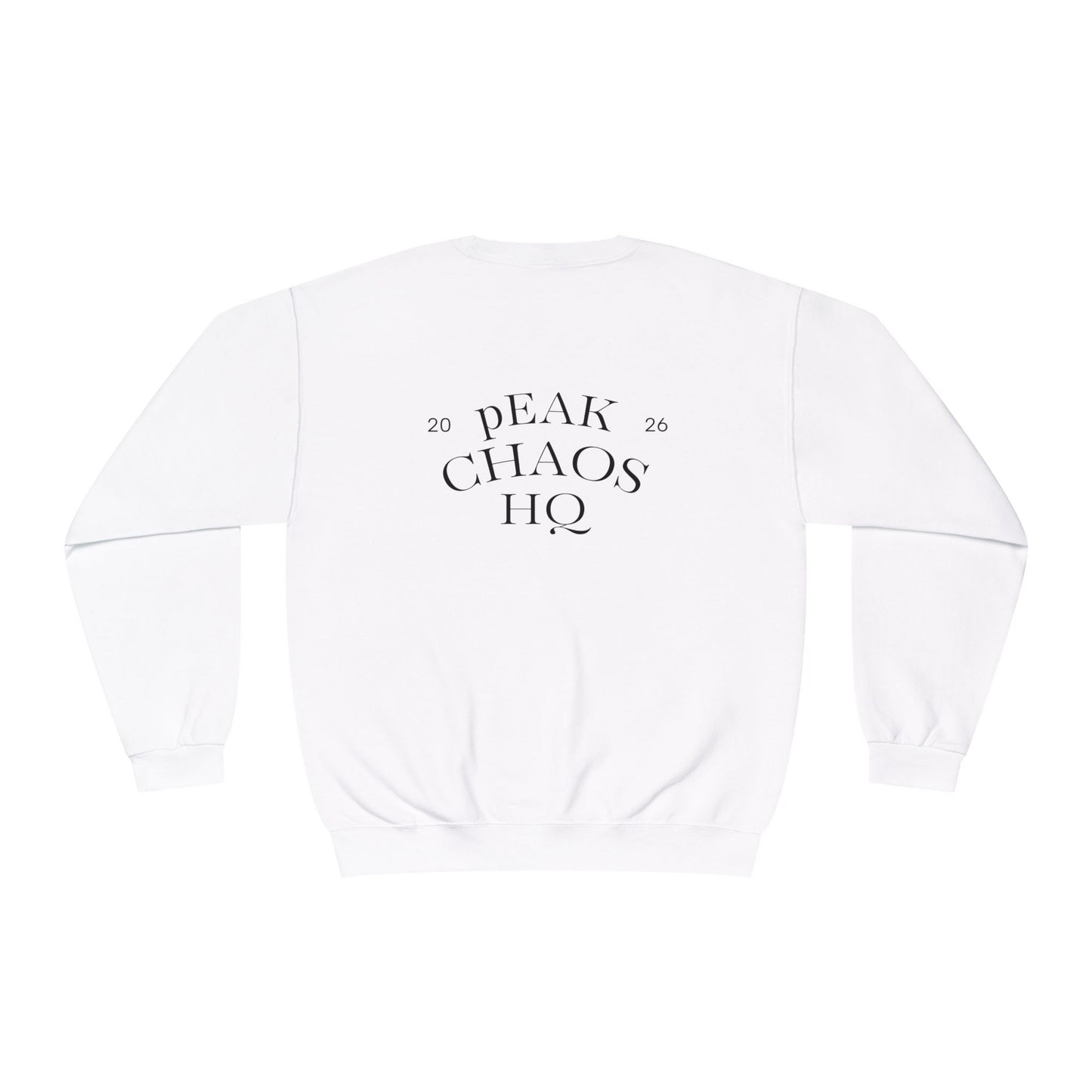 Peak Chaos Crewneck Sweatshirt — 'Peak Chaos Meets Clothing' Graphic