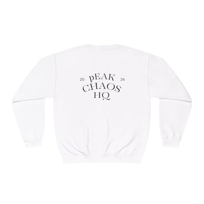 Peak Chaos Crewneck Sweatshirt — 'Peak Chaos Meets Clothing' Graphic
