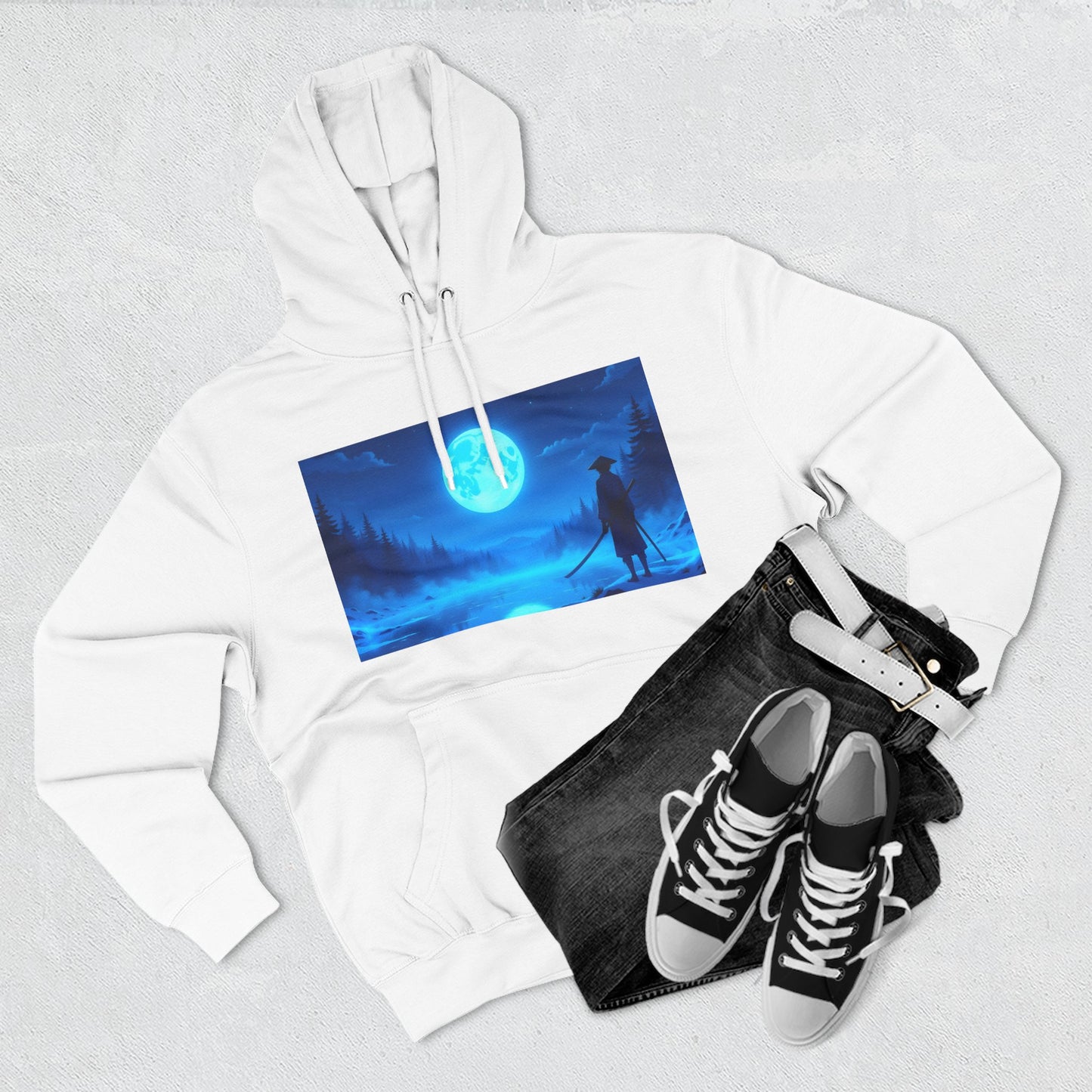 PeakChaosHQ - Moonlit Samurai Silhouette Fleece Hoodie