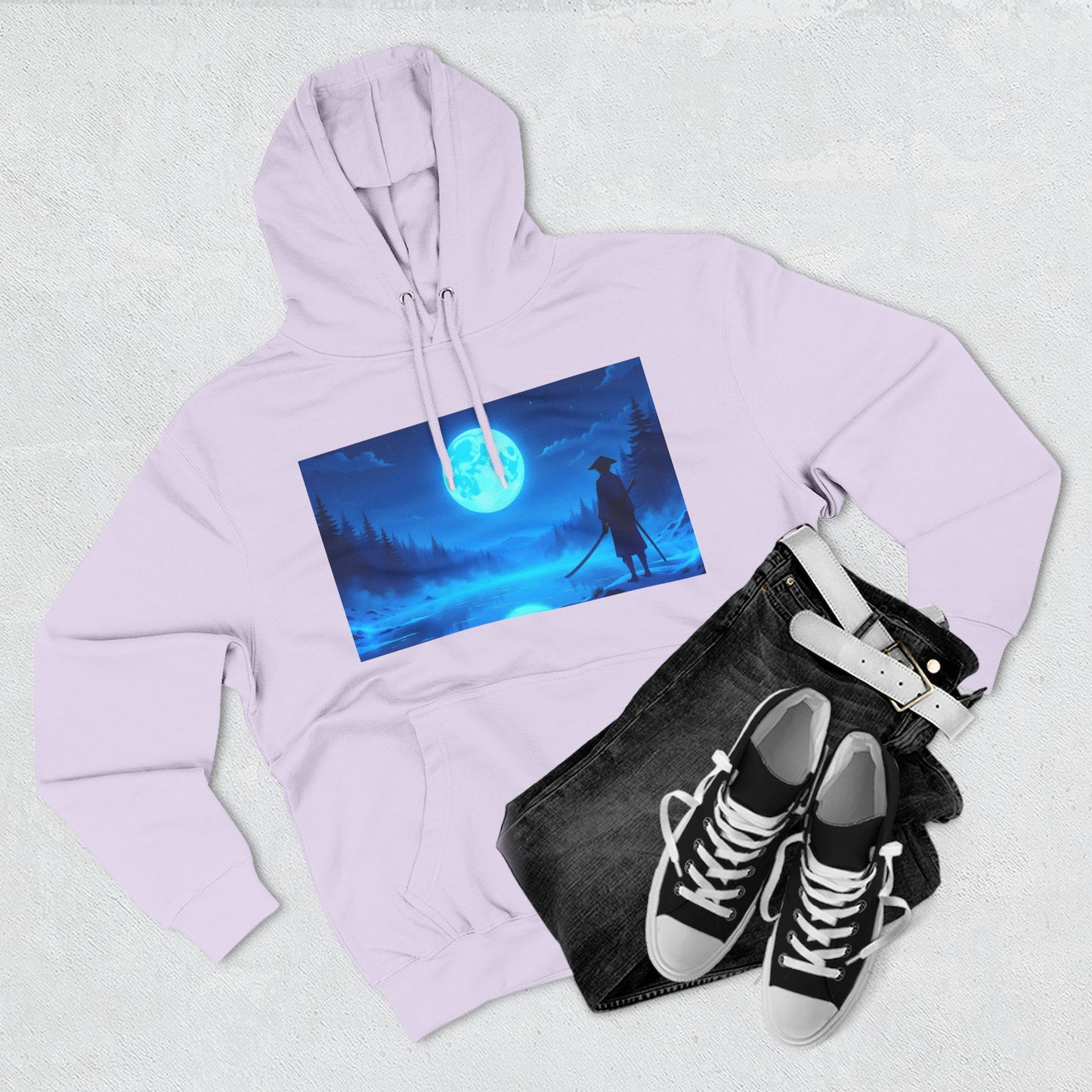 PeakChaosHQ - Moonlit Samurai Silhouette Fleece Hoodie