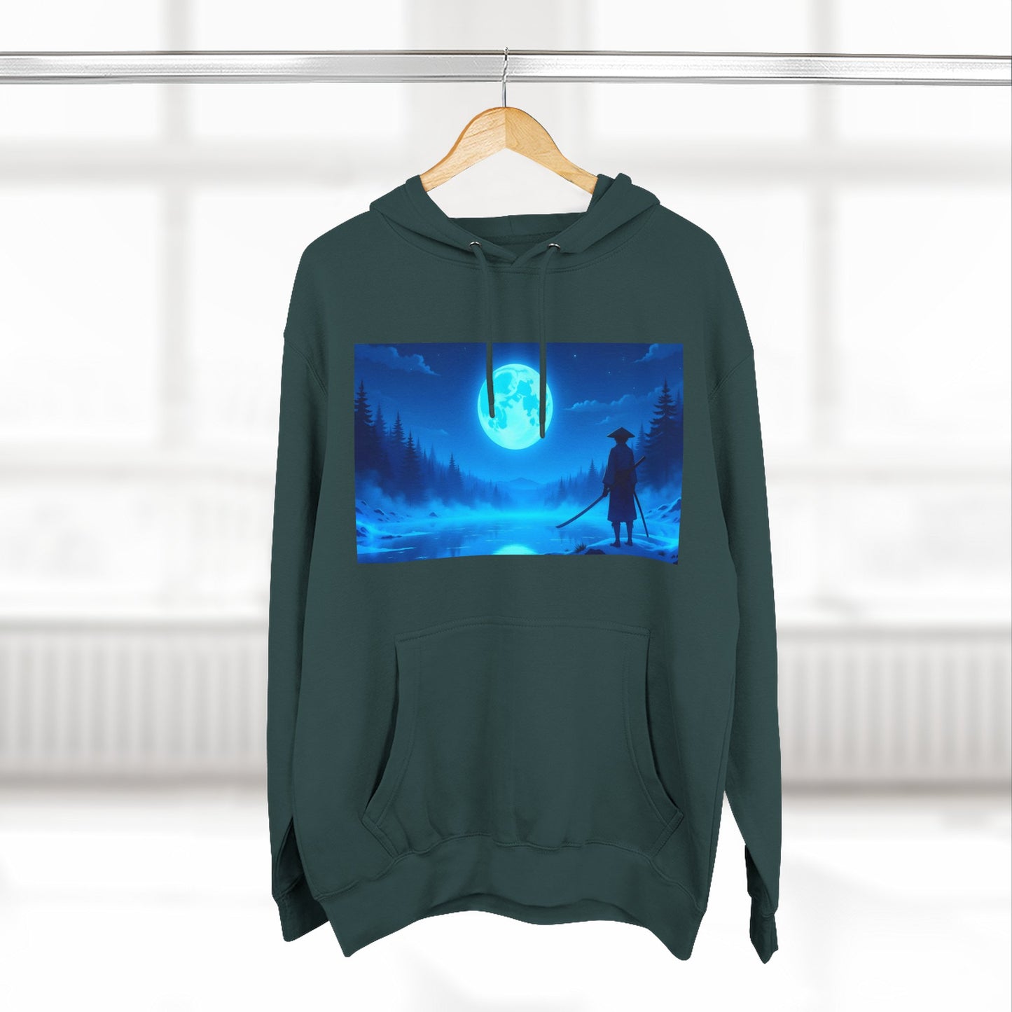 PeakChaosHQ - Moonlit Samurai Silhouette Fleece Hoodie