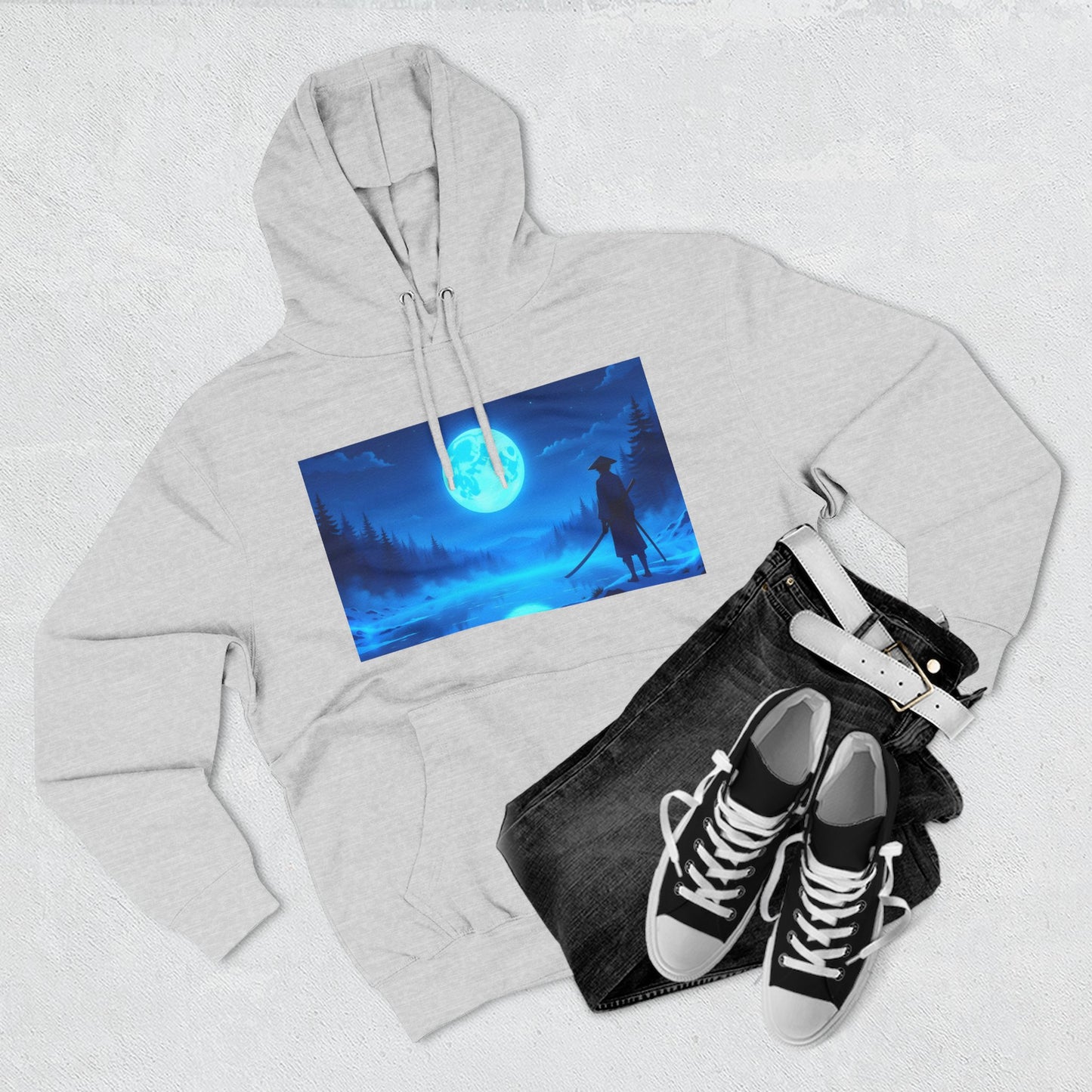 PeakChaosHQ - Moonlit Samurai Silhouette Fleece Hoodie