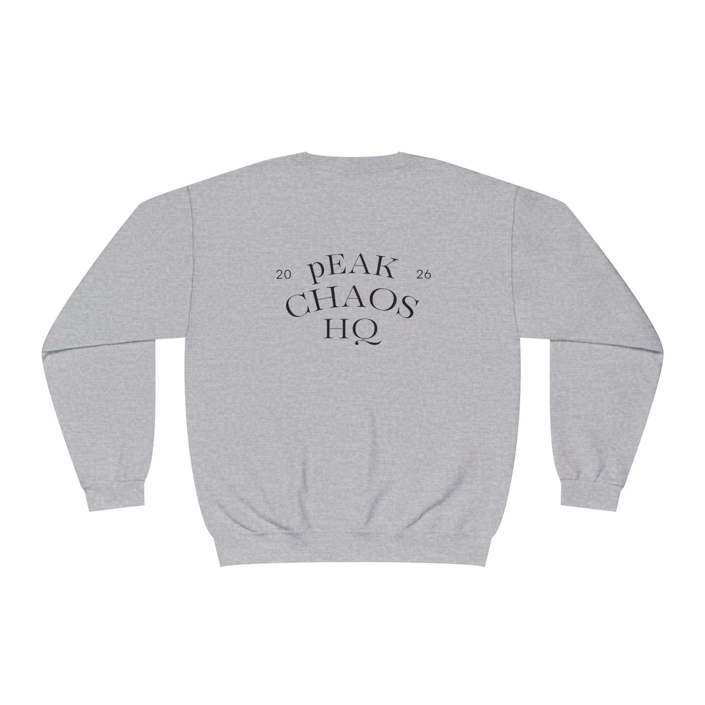Peak Chaos Crewneck Sweatshirt — 'Peak Chaos Meets Clothing' Graphic