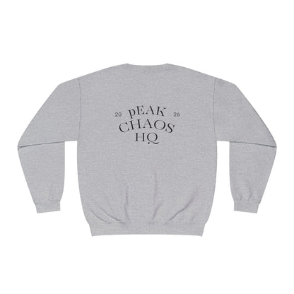 Peak Chaos Crewneck Sweatshirt — 'Peak Chaos Meets Clothing' Graphic