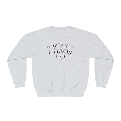 Peak Chaos Crewneck Sweatshirt — 'Peak Chaos Meets Clothing' Graphic