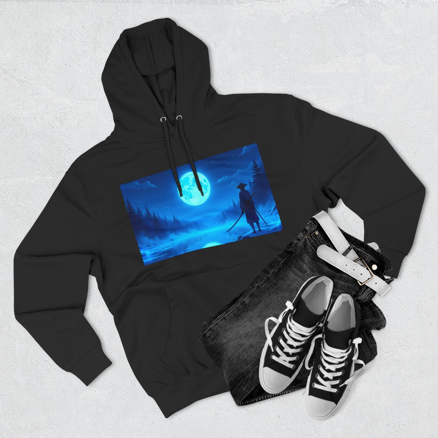 PeakChaosHQ - Moonlit Samurai Silhouette Fleece Hoodie