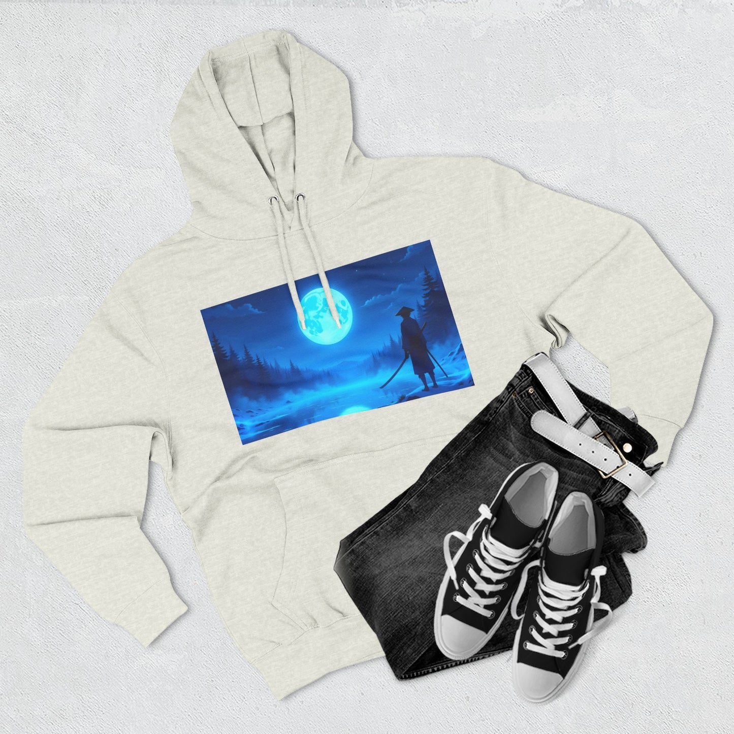 PeakChaosHQ - Moonlit Samurai Silhouette Fleece Hoodie