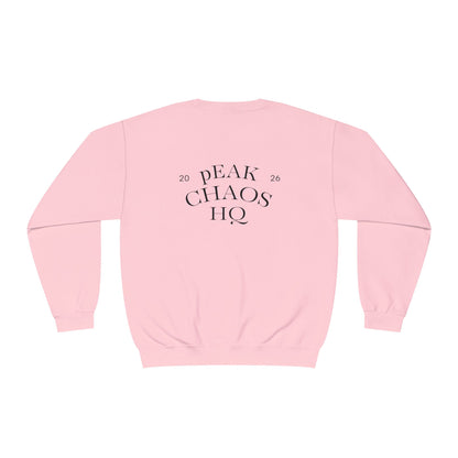 Peak Chaos Crewneck Sweatshirt — 'Peak Chaos Meets Clothing' Graphic